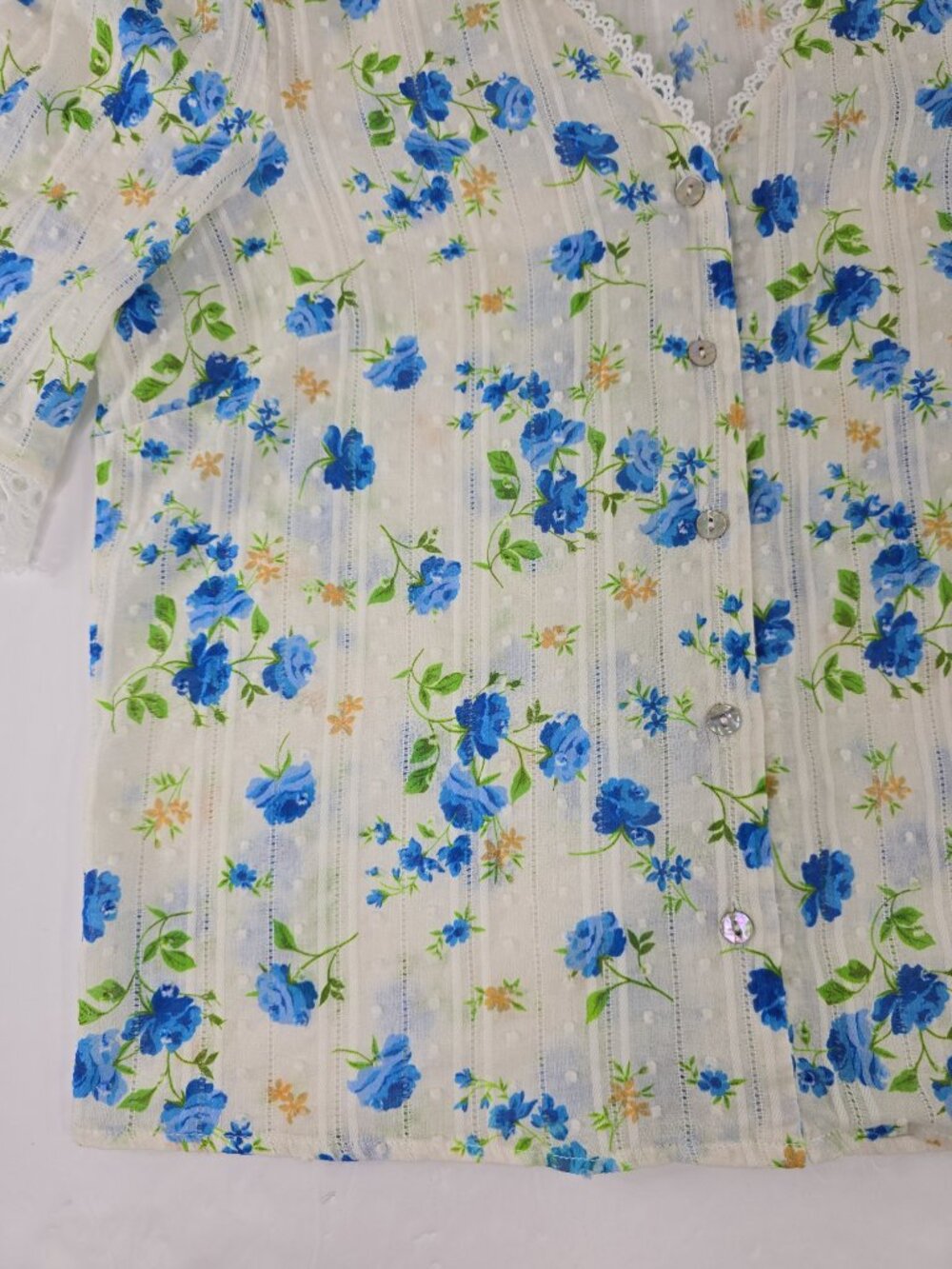 Nanette Lepore Shirt Women's SMALL White Blue Floral Button Puff Sleeve Blouse.. - Picture 6 of 16